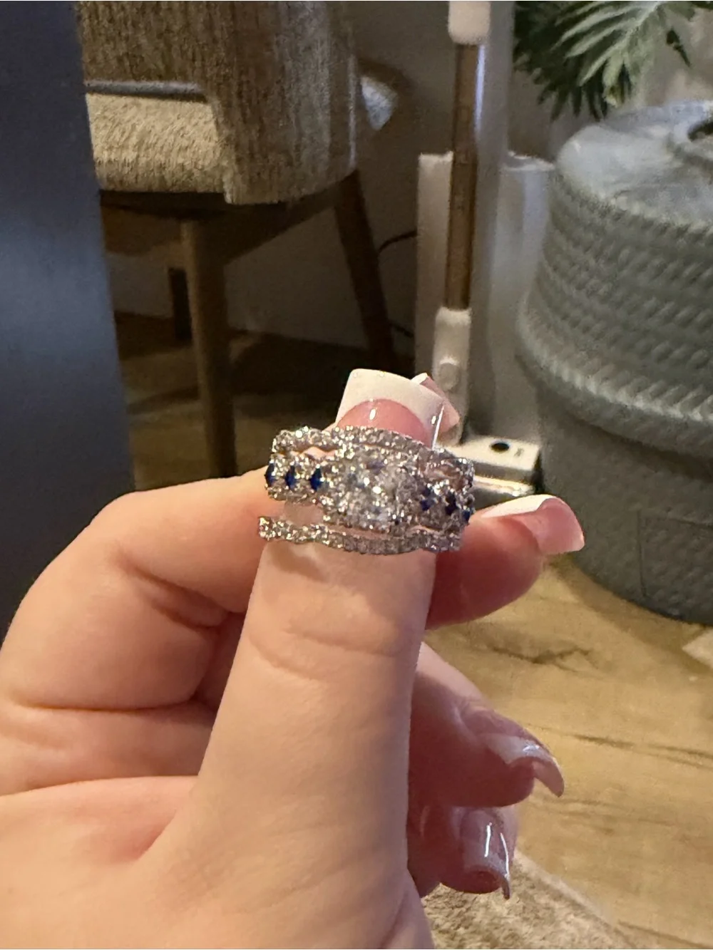 Vera Wang Radiant Princess Cut CZ and Sapphire Wedding Ring Set